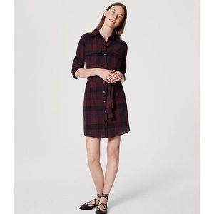 LOFT plaid tie waist shirt dress